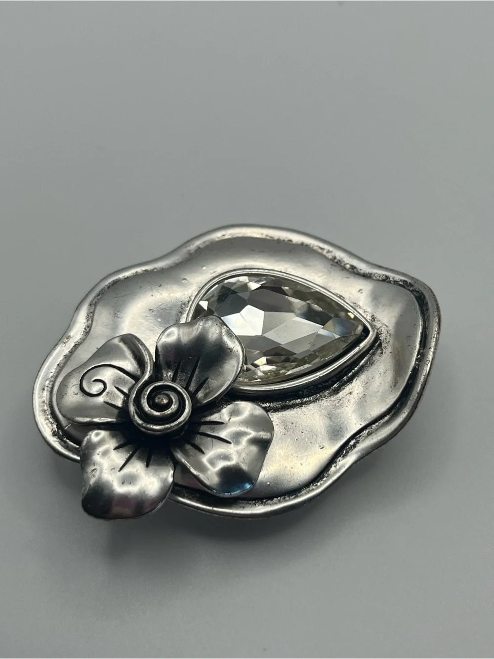 Silver Tone Floral Statement Stretch Ring